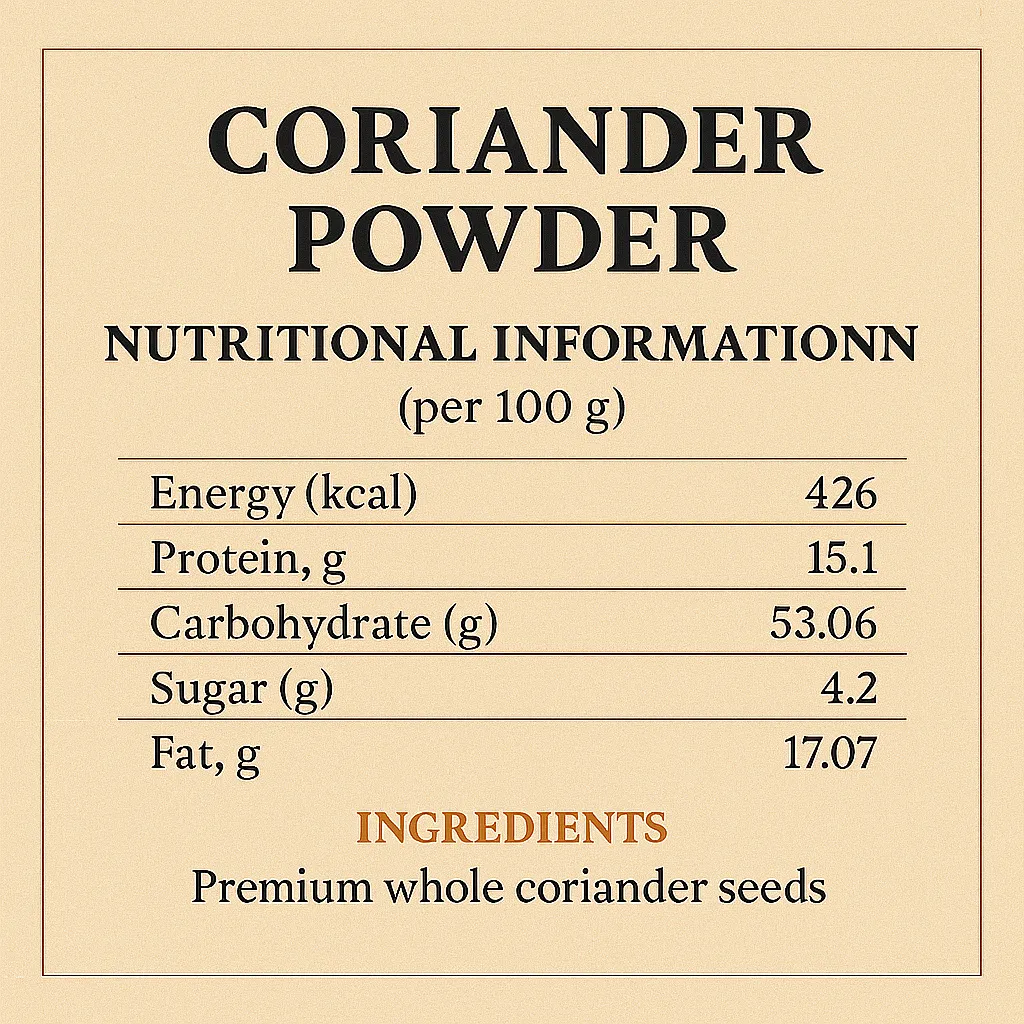Coorander powder - nutirational facts.webp