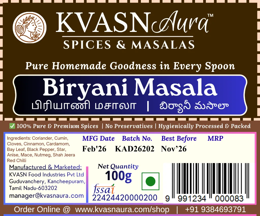 KVASN Aura Heritage Biryani Masala | Freshly Blended Whole Spice Mix