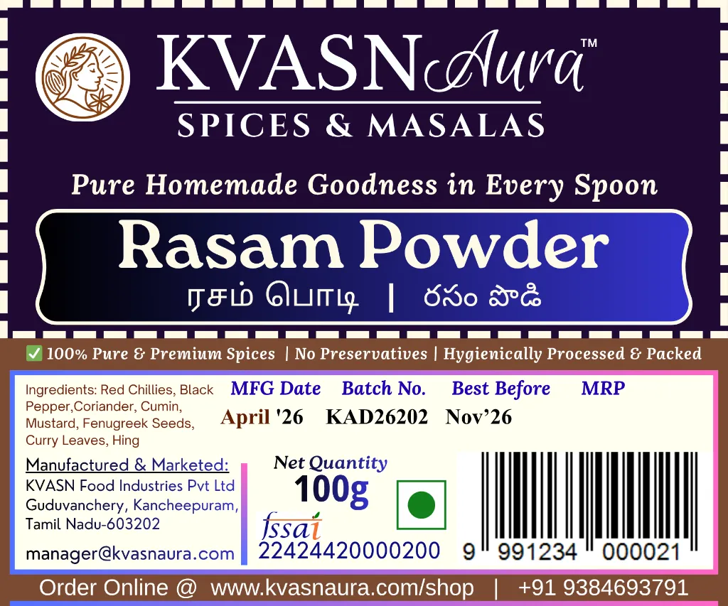 KVASN Aura Premium Rasam Powder Masala – Fresh South Indian Spice Blend