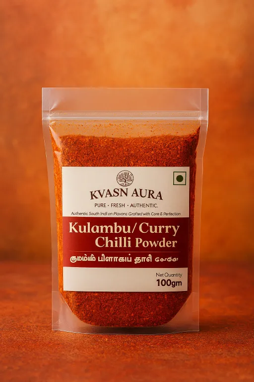 KVASN Aura Premium Kulambu Chilli Masala | Authentic South Indian Blend | Homemade Taste | Strong Aroma & Spice | Bottled Pack