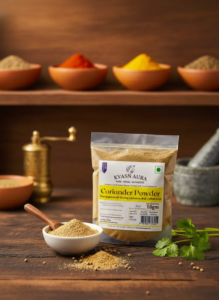 KVASN Aura Coriander Powder | Farm Fresh Dhaniya Powder | Pure & Chemical-Free | Natural Aroma & Flavor | Premium Bottled Pack