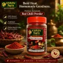 KVASN Aura Premium Red Chilli Powder | Sun-Dried Chillies | Stemless | No Additives | Rich Color & Spice | 100g + 20g Bottled Pack