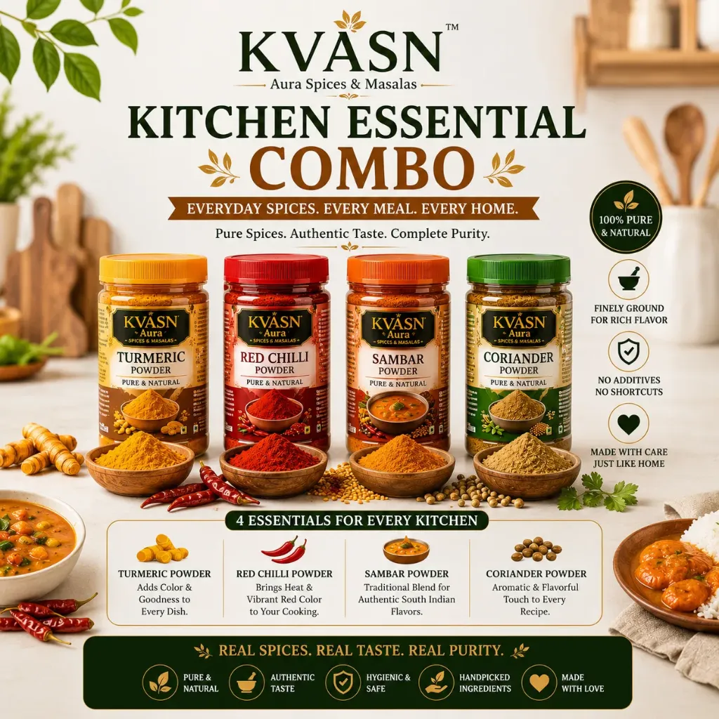KVASN Aura Kitchen Essential Combo (KEC) – Everyday Cooking Staples Pack of 4*100g