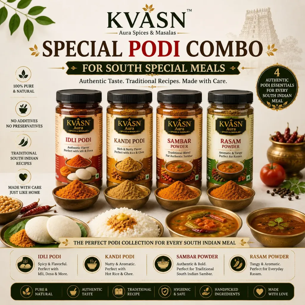 KVASN Aura Podi Combo (PDC) – Authentic South Indian Flavor Collection Pack of 4
