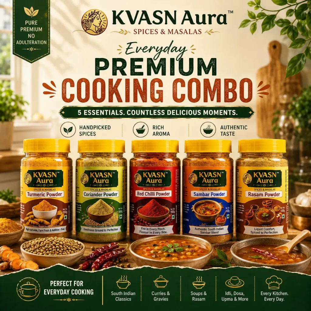 KVASN Aura Authentic South Indian Everyday Premium Cooking Combo | Pack of 5*100g