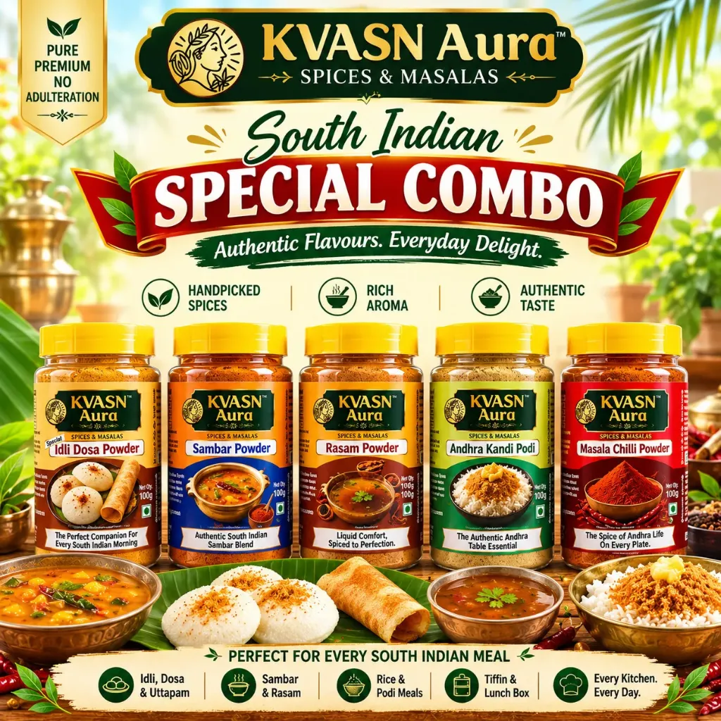 KVASN Aura Authentic South Indian Special Combo | Premium Podi & Masala Collection for Daily Cooking 5*100g