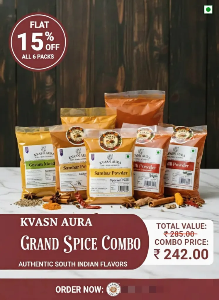'KVASN Aura-Spices & Masalas'- Homestyle Blended Spice Mixes - Combo of 6 daily Essential Products - 15% Discount Offer