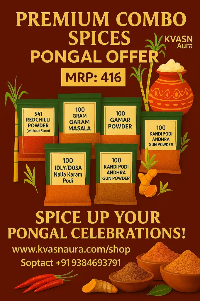 [KVASNAURA-COM6PKT-100G] KVASN Aura-Spices & Masalas'- Homestyle Blended Spice Mixes - Combo of 6 daily Essential Products of each 100G - 15% Discount Offer