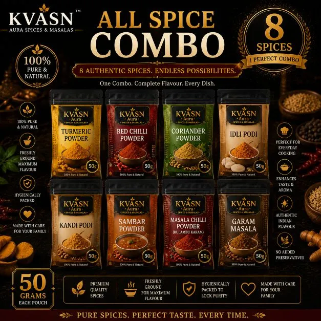 KVASN Aura Daily Essentials Homemade Spice Combo - 8 Varieties x 50 g