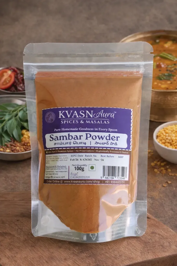 KVASN Aura Spicy Sambar Powder – Authentic South Indian Flavor, Home‑Made Freshness